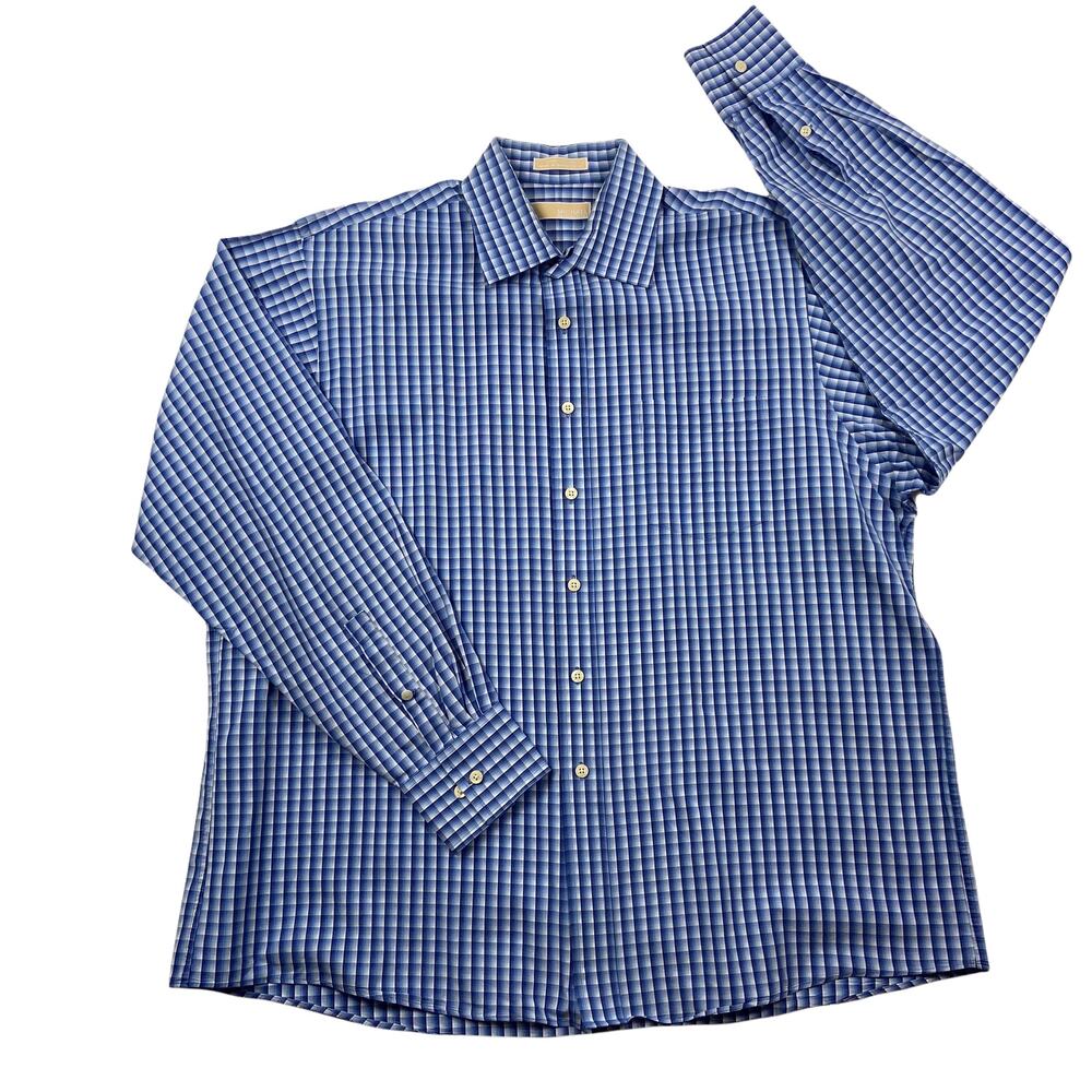 Michael Michael Kors Cotton Blue Plaid Button Down Casual Plaid Shirt XL